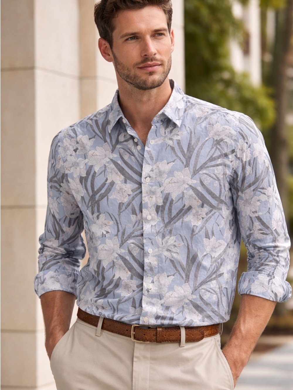 RW&CO. Light Blue Floral Button-Down Shirt